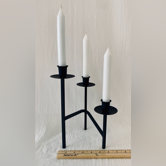 Elegant Black Metal Candle Holder with Candles - Picture 3 of 9